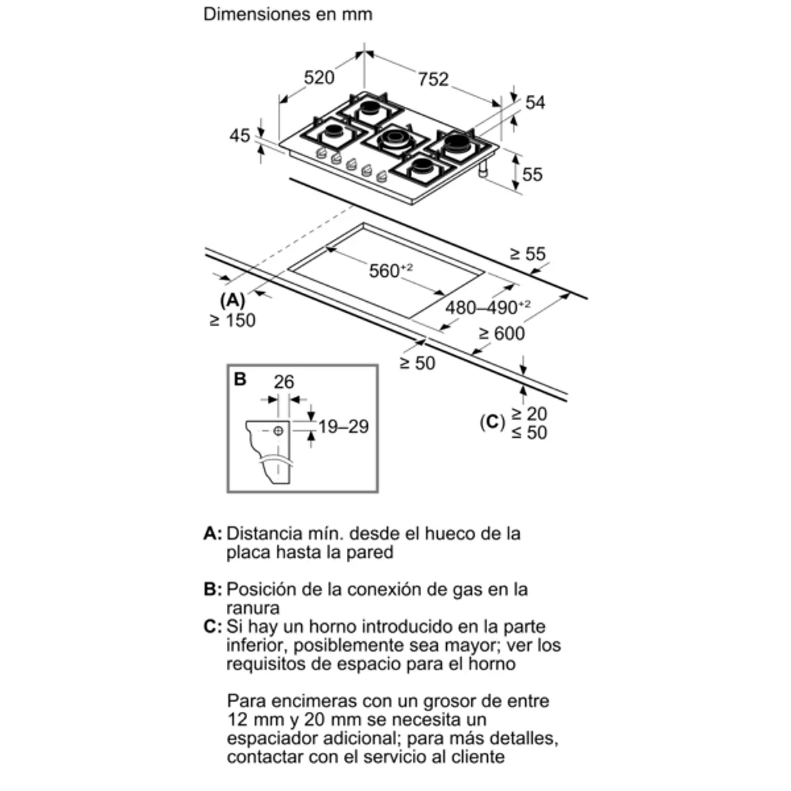 Encimera BOSCH Serie 6 Gas vidrio negro 75 cm · PPQ7A6I40 7