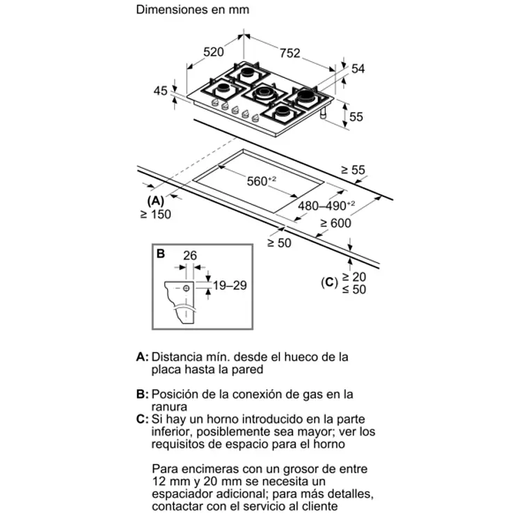 Encimera BOSCH Serie 6 Gas vidrio negro 75 cm · PPQ7A6I40 7