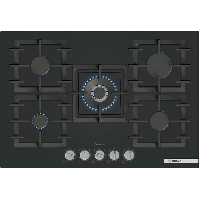 Encimera BOSCH Serie 6 Gas vidrio negro 75 cm · PPQ7A6I40 1