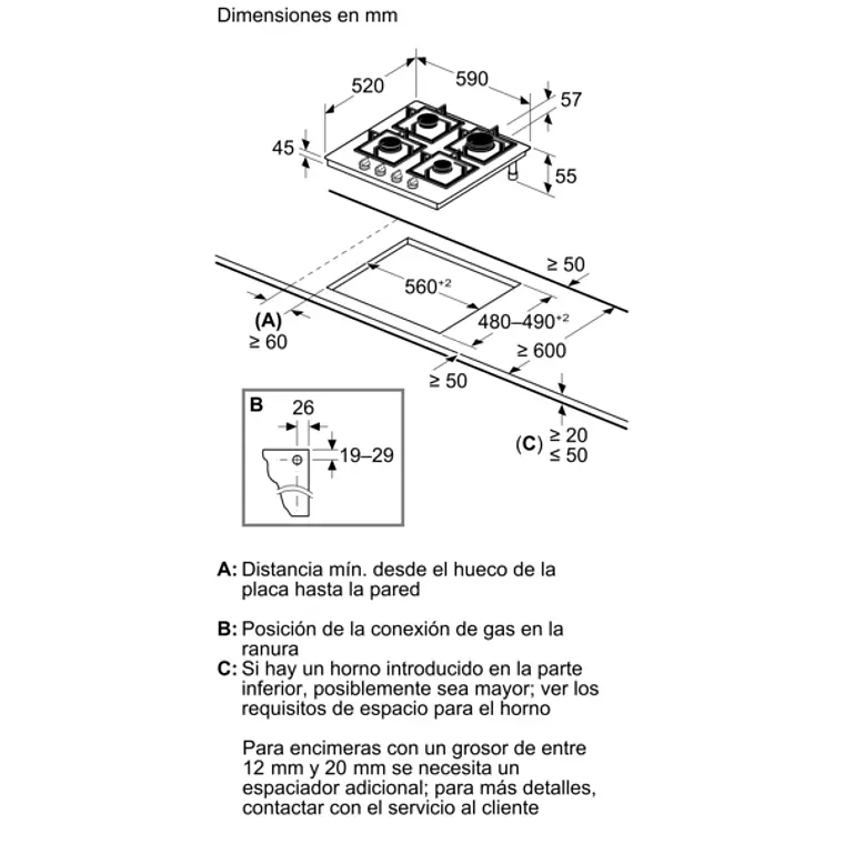 Encimera BOSCH Serie 4 Gas vidrio negro 60 cm · PNP6B6K40 7