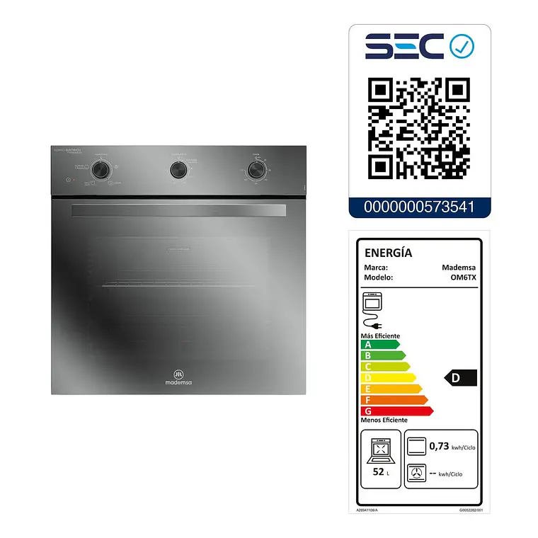 Horno Empotrable Eléctrico Mademsa 59L Temporizador y Limpia Fácil OM6TX Espejado - MADEMSA 6