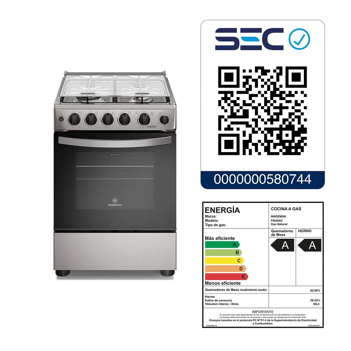 Cocina a Gas 4 Platos Mademsa Horno a Vapor y Triple Llama FM4SSC Inox 7