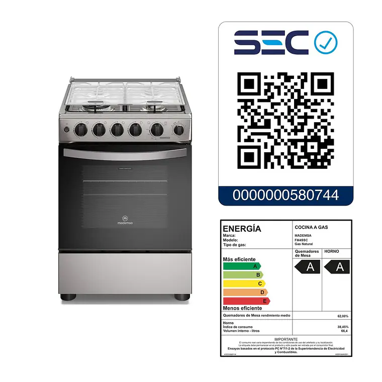 Cocina a Gas 4 Platos Mademsa Horno a Vapor y Triple Llama FM4SSC Inox 7
