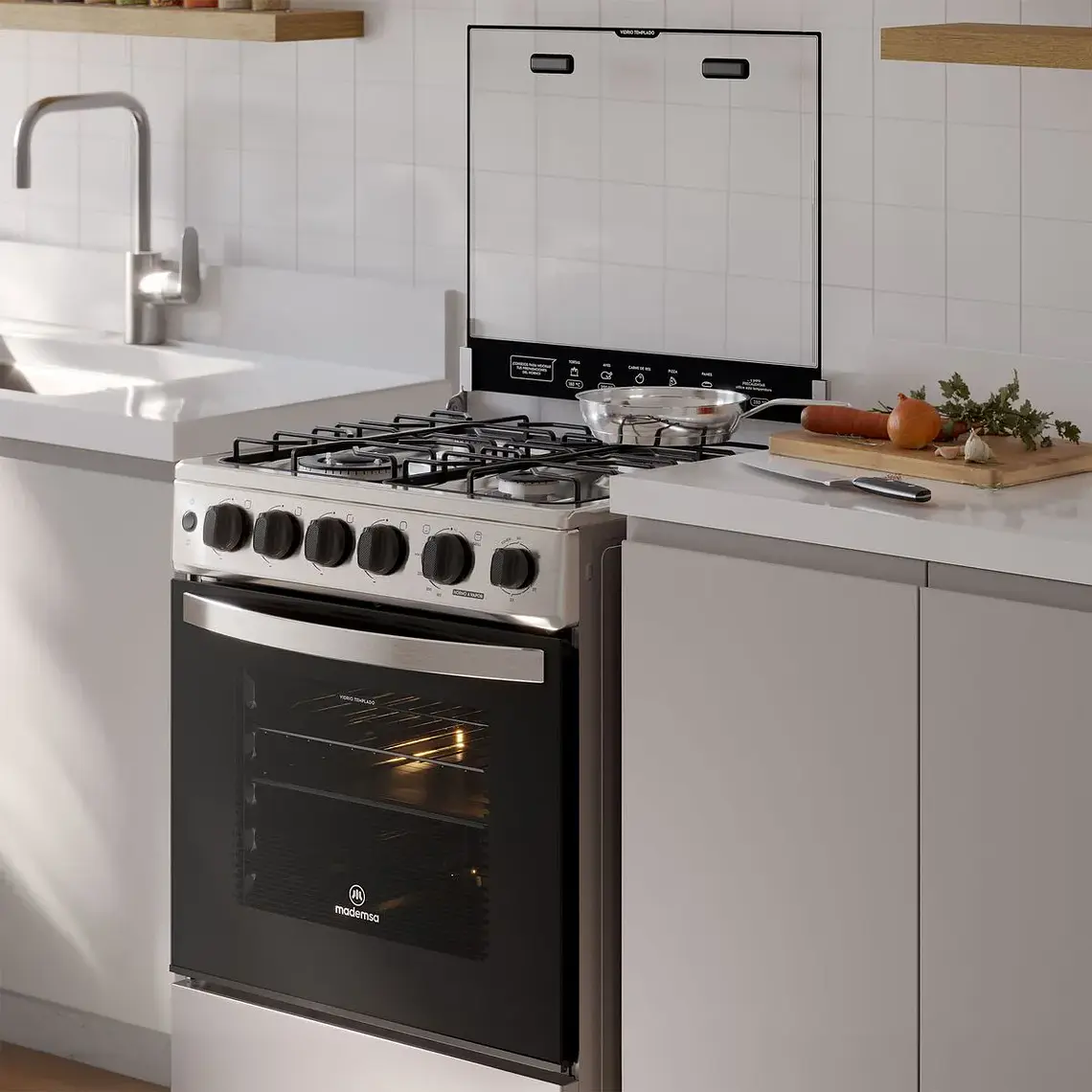 Cocina a Gas 4 Platos Mademsa Horno a Vapor y Triple Llama FM4SSC Inox 5
