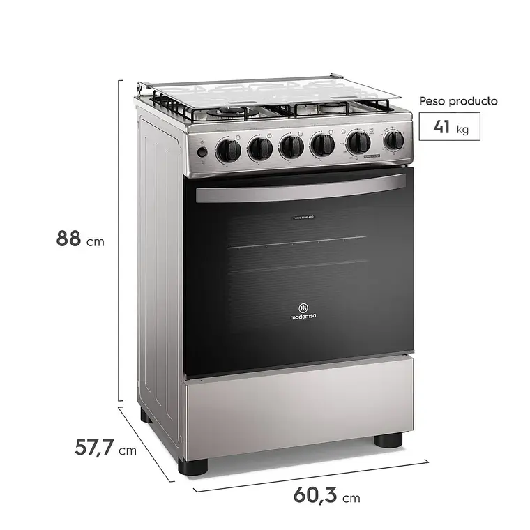 Cocina a Gas 4 Platos Mademsa Horno a Vapor y Triple Llama FM4SSC Inox 2