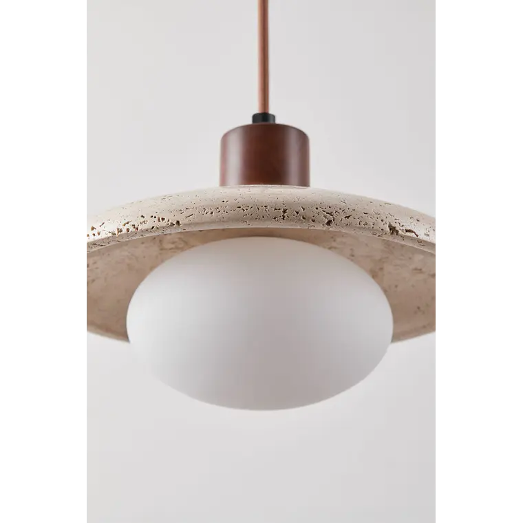 Lámpara colgante Ø25 cm en travertino, madera y bola de cristal Cala 7