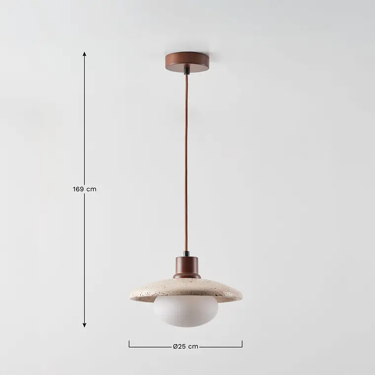 Lámpara colgante Ø25 cm en travertino, madera y bola de cristal Cala 9