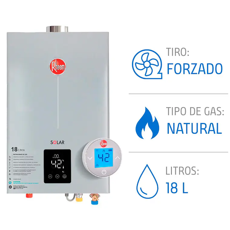 Calefont 18 litros Gas Natural Tiro Forzado USB Rheem 1