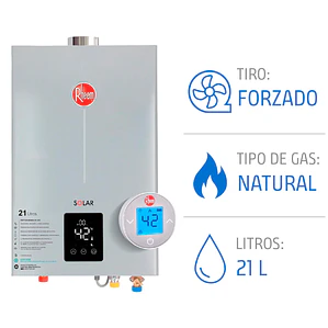 Calefont 21 litros Gas Natural Tiro Forzado USB Rheem