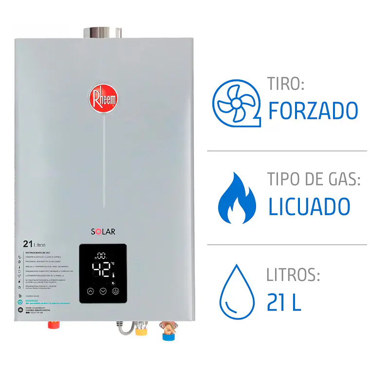 Calefont 21 litros Gas Licuado Tiro Forzado USB Rheem 3