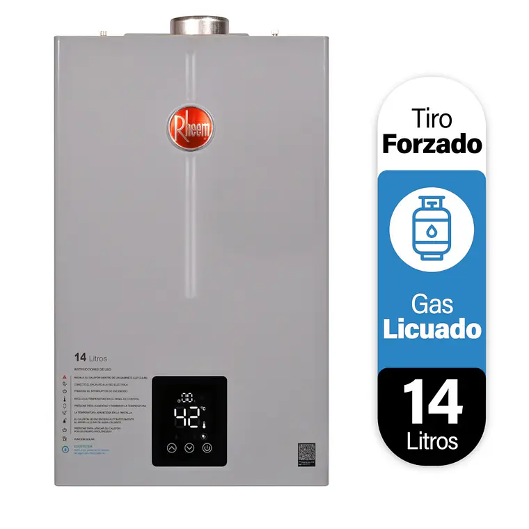 CALEFONT DIGITAL 14 LITROS GAS LICUADO TIRO FORZADO RHEEM 1