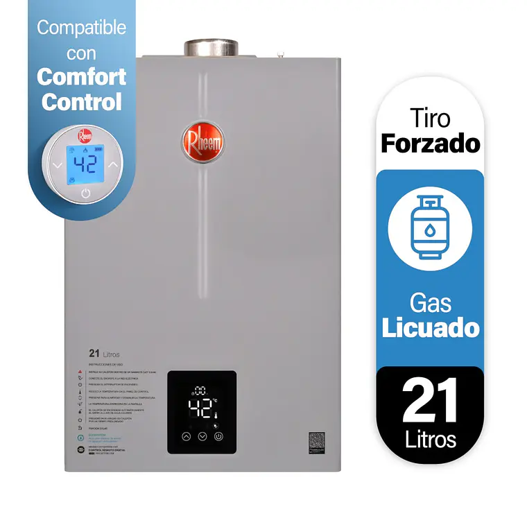 Calefont 21 litros Gas Licuado Tiro Forzado USB Rheem 1