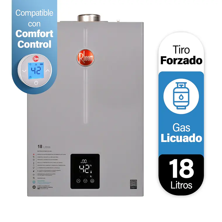 Calefont 18 litros Gas Licuado Tiro Forzado USB Rheem 1