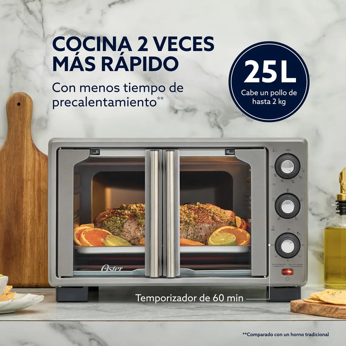 Horno Freidora de Aire Puertas Francesas 25L Oster 6
