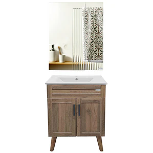 Kit Mueble Vanitorio + Botiquín Espejo Elegance Nogal