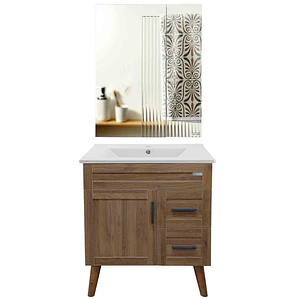 Kit Mueble Vanitorio + Botiquín Espejo Elegance Nogal