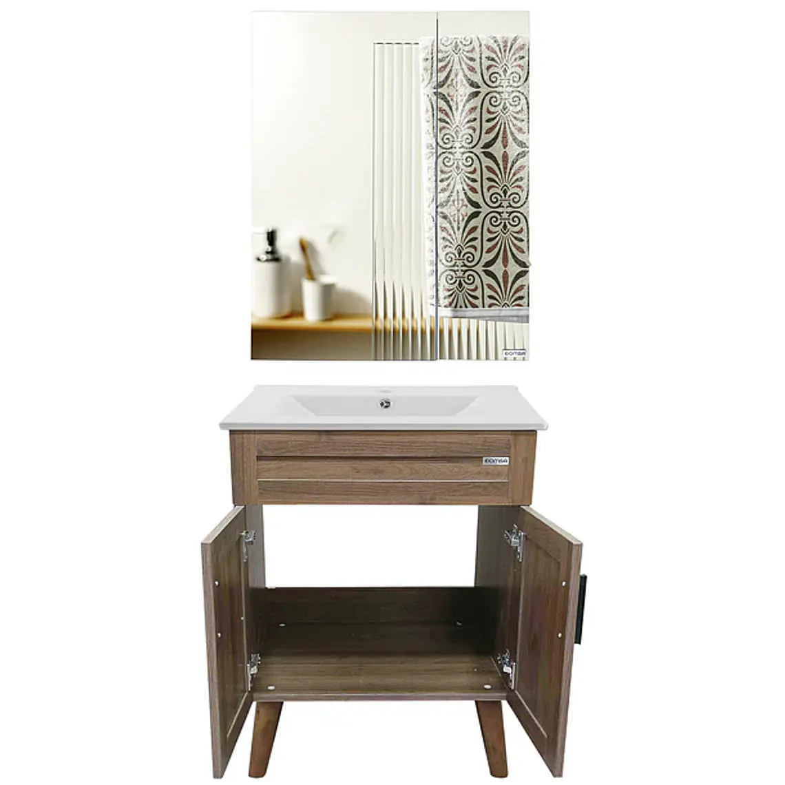 Kit Mueble Vanitorio + Botiquín Espejo Elegance Nogal 3