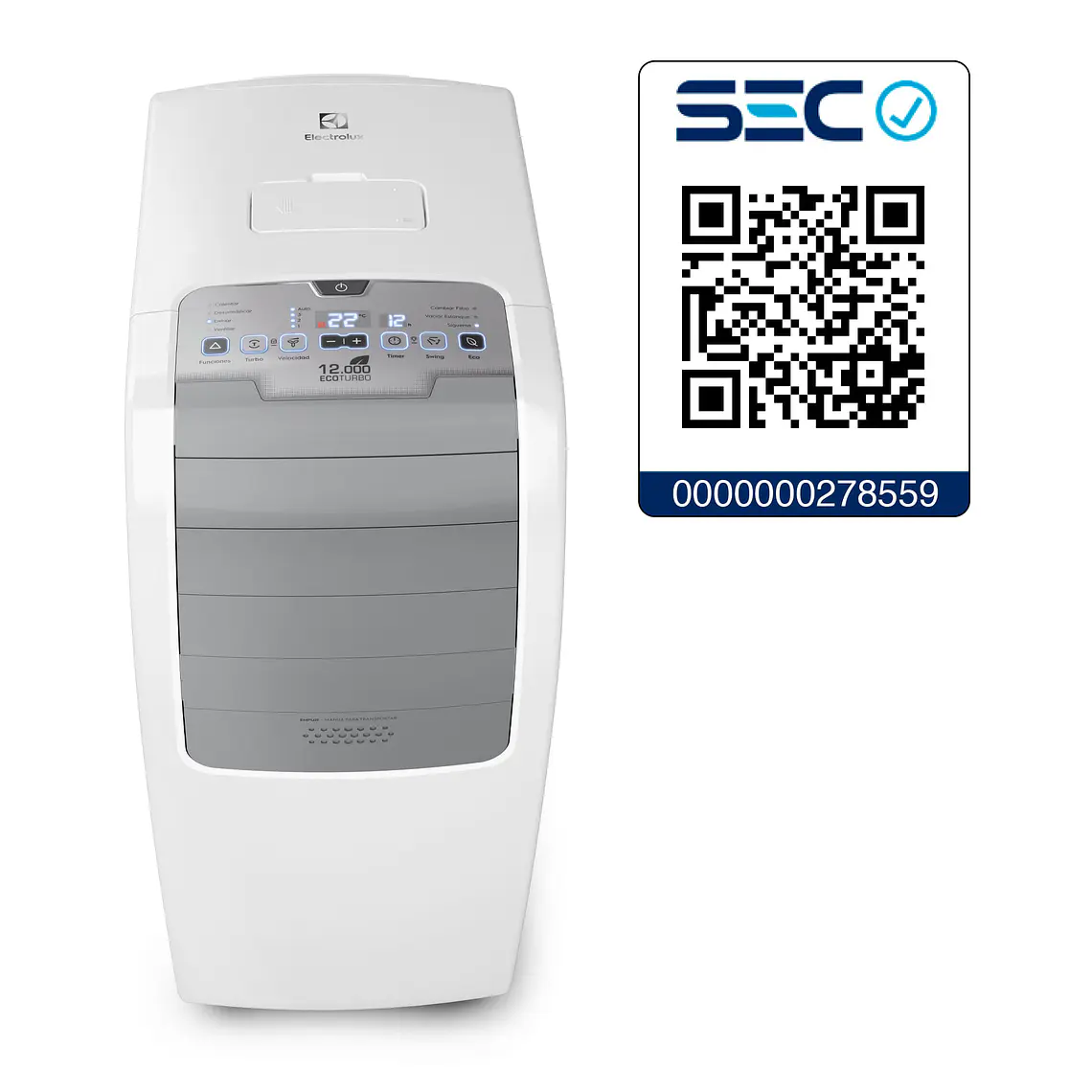 AIRE ACONDICIONADO PORTÁTIL ELECTROLUX 12.000 BTUS FRÍO/CALOR MODO TURBO 9