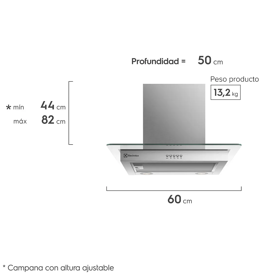 CAMPANA COCINA PARED ELECTROLUX DECORATIVA 60CM EFFICIENT LUZ LED CE6VX INOX 2