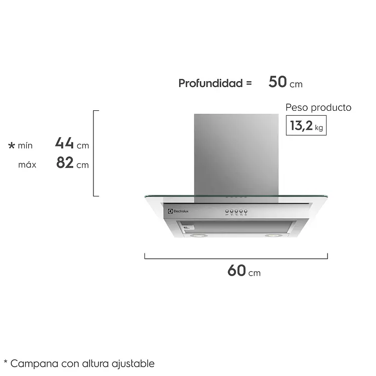 CAMPANA COCINA PARED ELECTROLUX DECORATIVA 60CM EFFICIENT LUZ LED CE6VX INOX 2