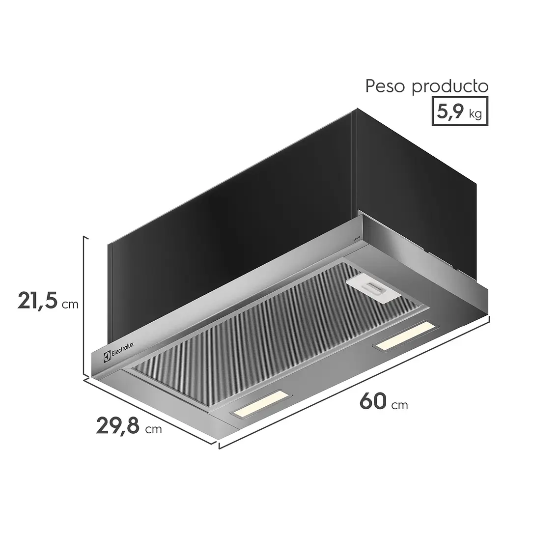 CAMPANA DE COCINA EXTRACTORA ELECTROLUX RETRÁCTIL 60CM EFFICIENT LUZ LED DE6RS INOX 2
