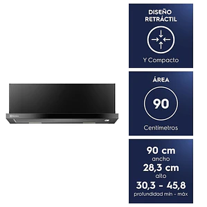 CAMPANA DE COCINA EXTRACTORA ELECTROLUX RETRÁCTIL 90CM EFFICIENT LUZ LED DE9RI NEGRA