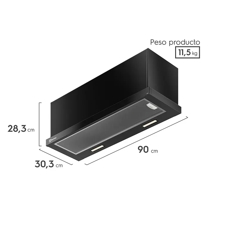 CAMPANA DE COCINA EXTRACTORA ELECTROLUX RETRÁCTIL 90CM EFFICIENT LUZ LED DE9RI NEGRA 3
