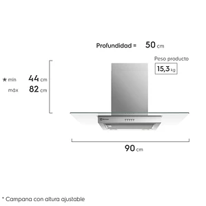 CAMPANA COCINA PARED ELECTROLUX DECORATIVA 90CM EFFICIENT LUZ LED CE9VX INOX