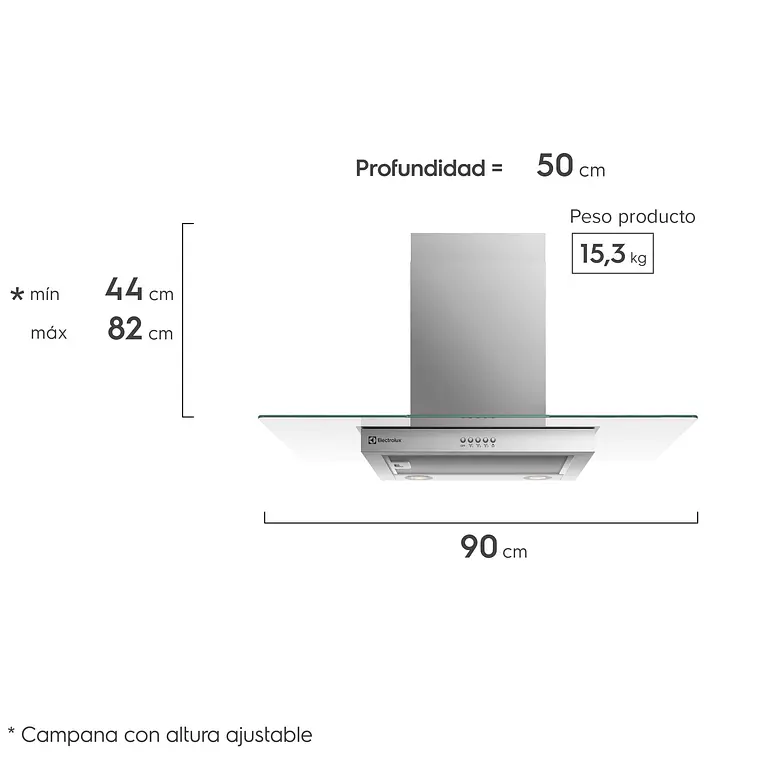 CAMPANA COCINA PARED ELECTROLUX DECORATIVA 90CM EFFICIENT LUZ LED CE9VX INOX 2