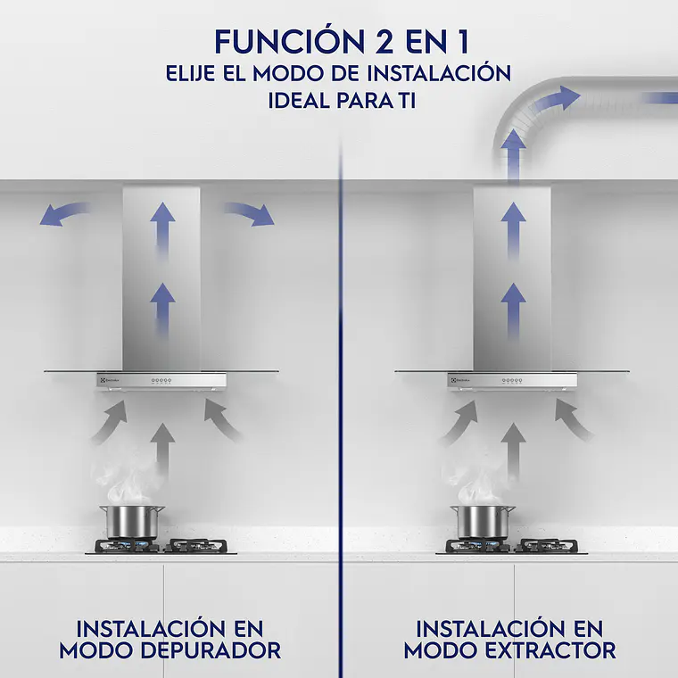 CAMPANA COCINA PARED ELECTROLUX DECORATIVA 90CM EFFICIENT LUZ LED CE9VX INOX 6