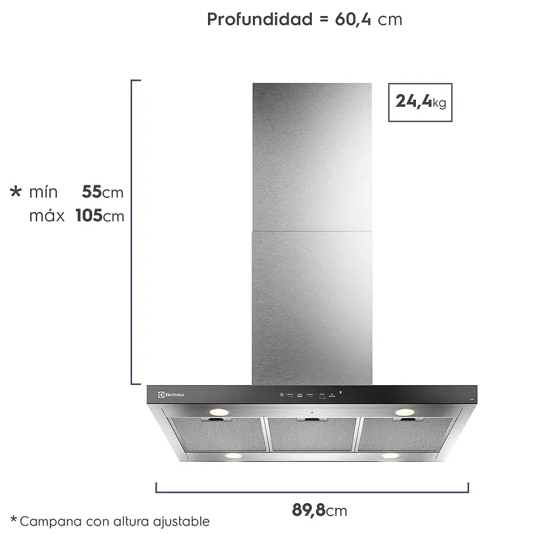 CAMPANA COCINA EXTRACTORA ELECTROLUX DECORATIVA ISLA 90CM TIMER Y PANEL TOUCH CE9IF INOX 2