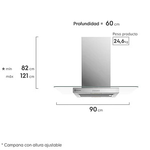 CAMPANA COCINA ISLA ELECTROLUX DECORATIVA 90CM EFFICIENT LUZ LED CE9IX INOX