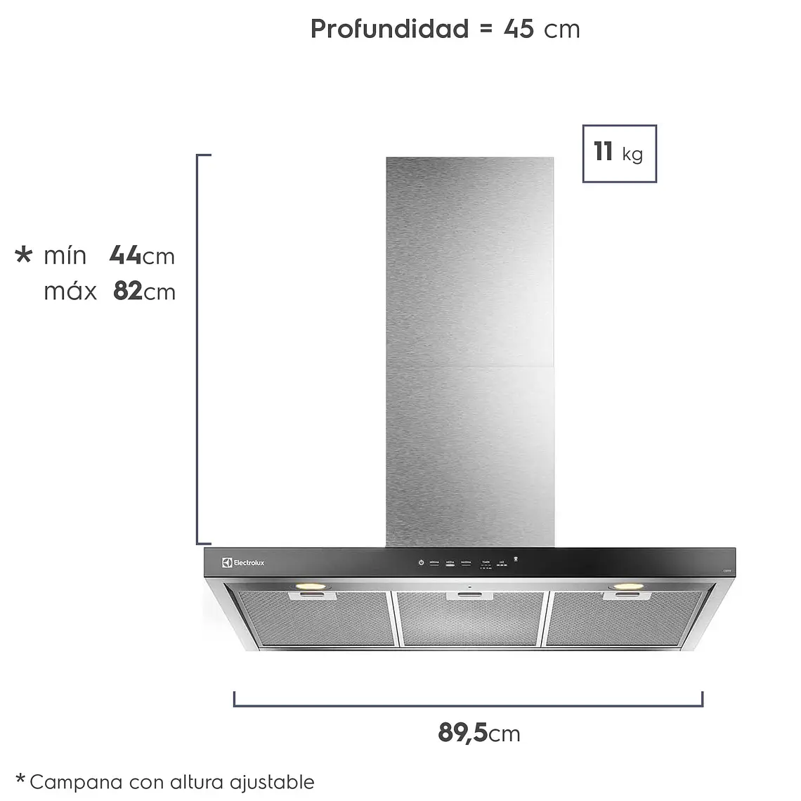 CAMPANA COCINA EXTRACTORA ELECTROLUX DECORATIVA PARED 90CM TIMER Y PANEL TOUCH CE9TF INOX 2