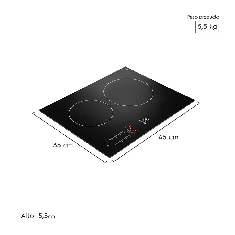 ENCIMERA ELÉCTRICA 2 PLATOS ELECTROLUX EFFICIENT CUBIERTA VITROCERÁMICA Y PANEL TOUCH VE3ST 2
