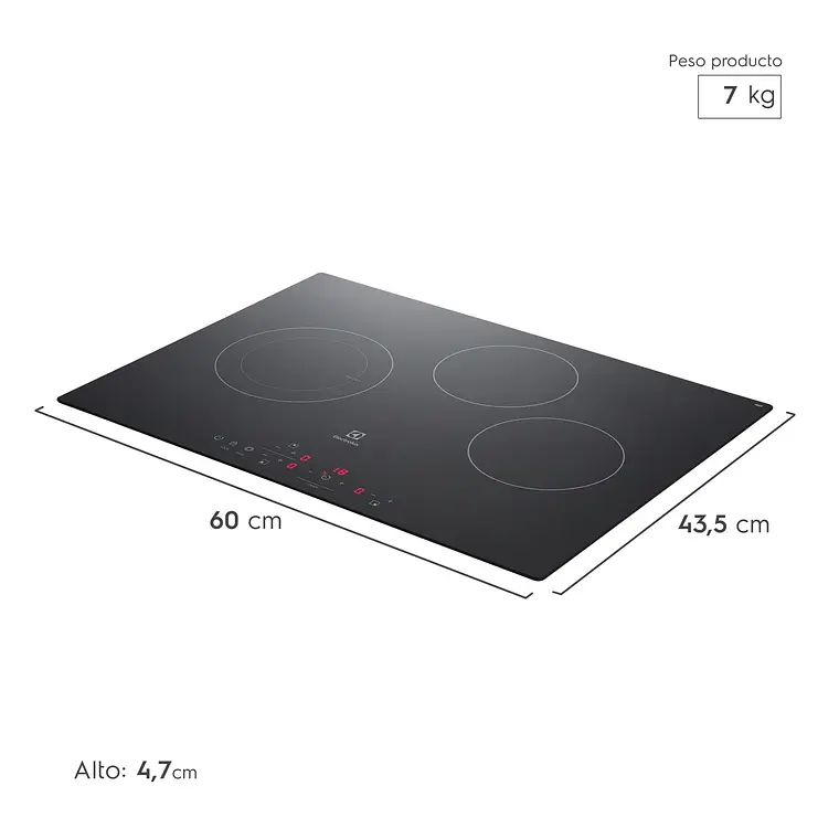 ENCIMERA ELÉCTRICA 3 PLATOS ELECTROLUX EFFICIENT CUBIERTA VITROCERÁMICA Y PANEL TOUCH VE6DT 2