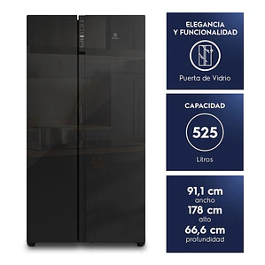 REFRIGERADOR ELECTROLUX 525L NO FROST SIDE BY SIDE INVERTER EFFICIENT AUTOSENSE ES5GB VIDRIO NEGRO
