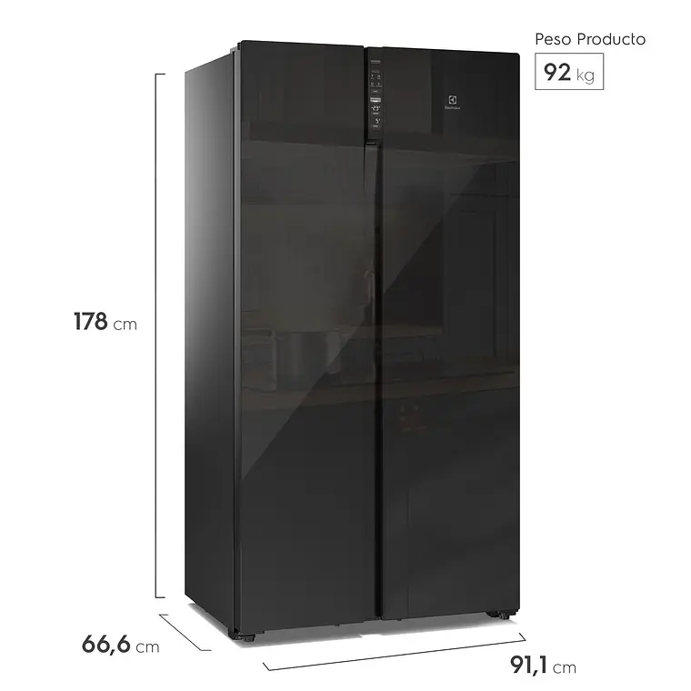 REFRIGERADOR ELECTROLUX 525L NO FROST SIDE BY SIDE INVERTER EFFICIENT AUTOSENSE ES5GB VIDRIO NEGRO 3