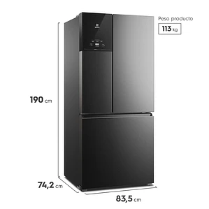 REFRIGERADOR ELECTROLUX 590L NO FROST 3 PUERTAS INVERTER AUTOSENSE LESSWASTE IM8B NEGRO