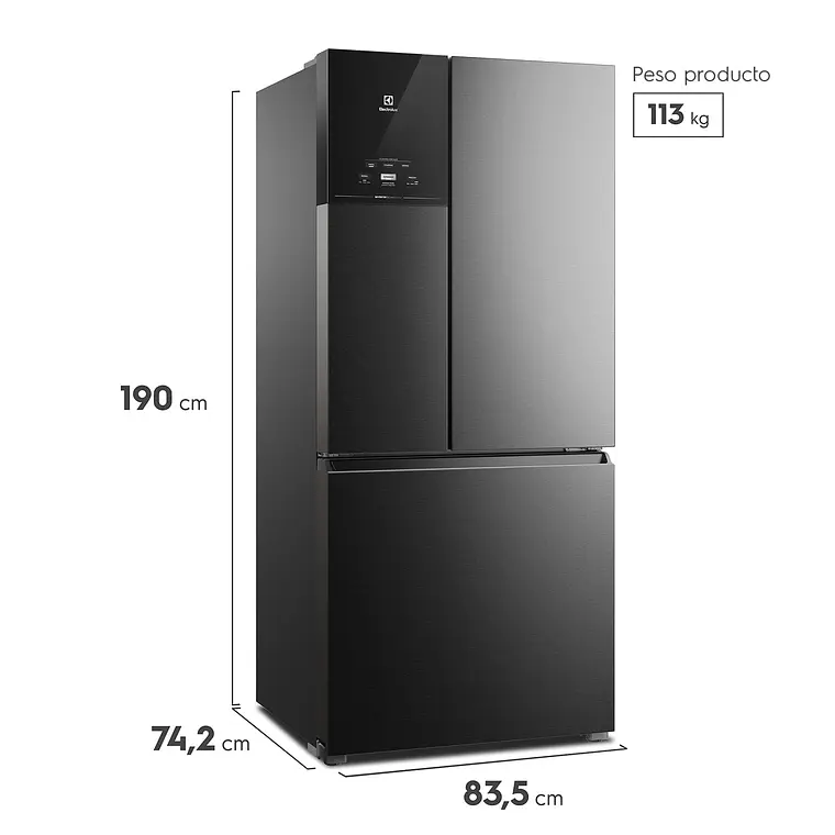 REFRIGERADOR ELECTROLUX 590L NO FROST 3 PUERTAS INVERTER AUTOSENSE LESSWASTE IM8B NEGRO 2
