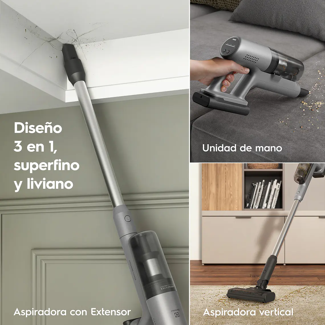 ASPIRADORA VERTICAL INALÁMBRICA ELECTROLUX ERGORAPIDO CICLÓNICA EXPERIENCE 3 EN 1 PTEC100 GRIS 5