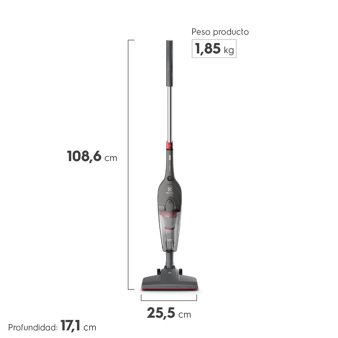 ASPIRADORA VERTICAL CON CABLE ELECTROLUX 700W 2 EN 1 CON FILTRO HEPA STK15 GRIS 4