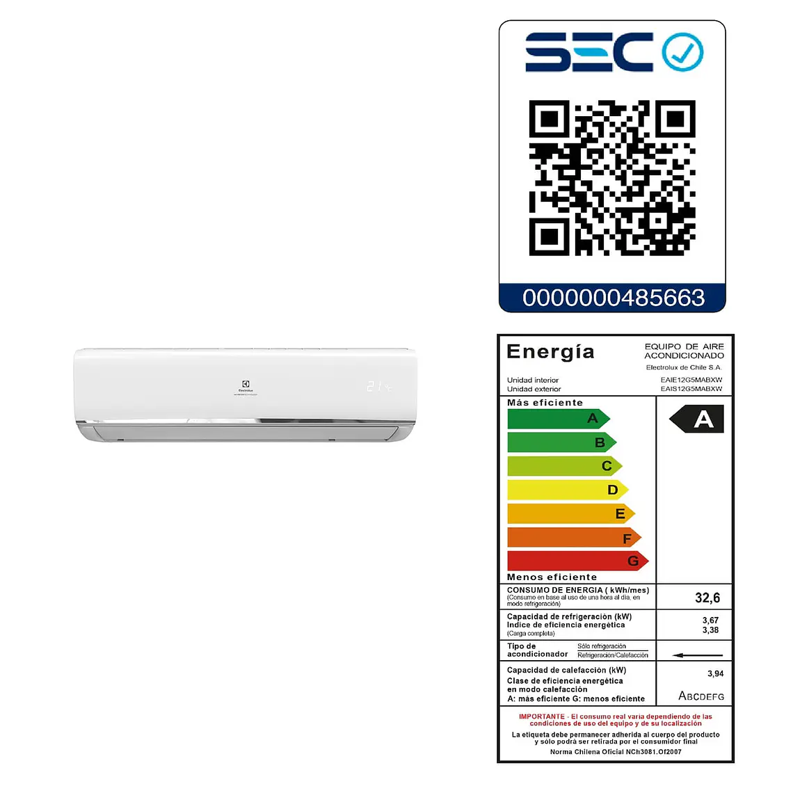Aire Acondicionado Electrolux Inverter 12.000 BTUs Frío/Calor Efficient Auto Restart 17