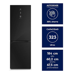 Refrigerador Electrolux 323L No Frost Bottom Freezer Efficient AutoSense DB60GE Negro Glass