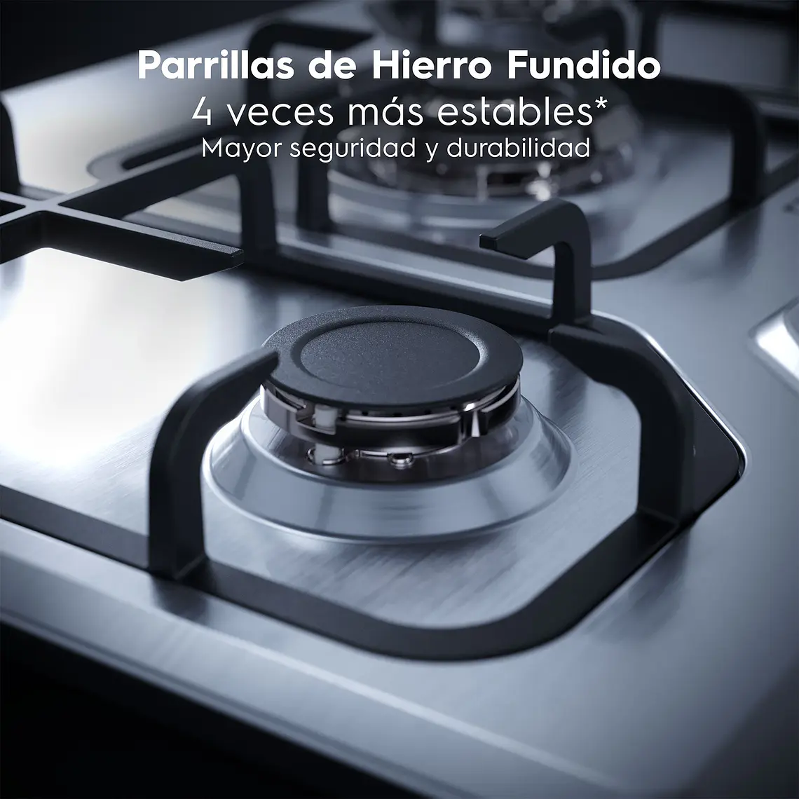 Encimera a Gas 4 Platos Electrolux Experience Multi Llama y Parrilla de Hierro Fundido KE4XC Inox 6