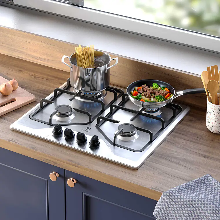 Encimera a Gas 4 Platos Electrolux Experience Multi Llama y Parrilla de Hierro Fundido KE4XC Inox 10