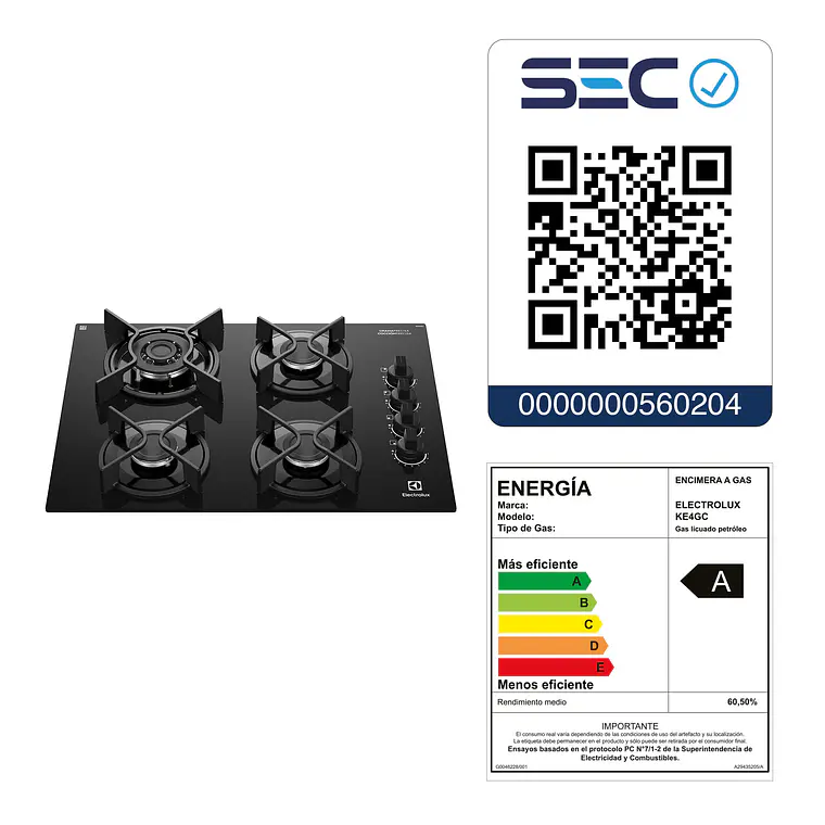 Encimera a Gas 4 Platos Electrolux Experience Triple Llama y Parrilla Hierro Fundido KE4GC 11