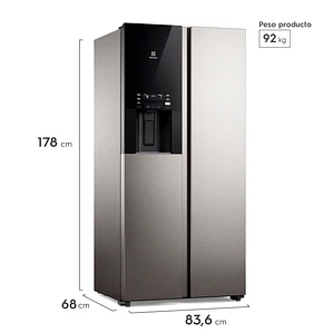Refrigerador Electrolux 481L No Frost Side by Side Inverter AutoSense Dispensador Agua y Hielo ES4WS Inox