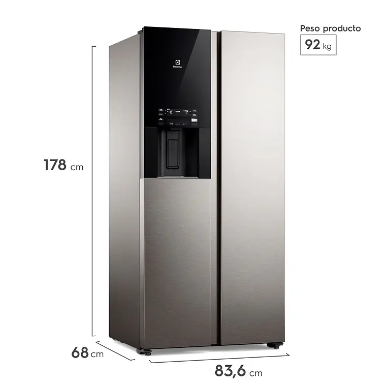 Refrigerador Electrolux 481L No Frost Side by Side Inverter AutoSense Dispensador Agua y Hielo ES4WS Inox 2