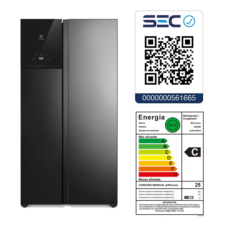 Refrigerador Electrolux 530L No Frost Side by Side Inverter AutoSense ES50B Negro 11