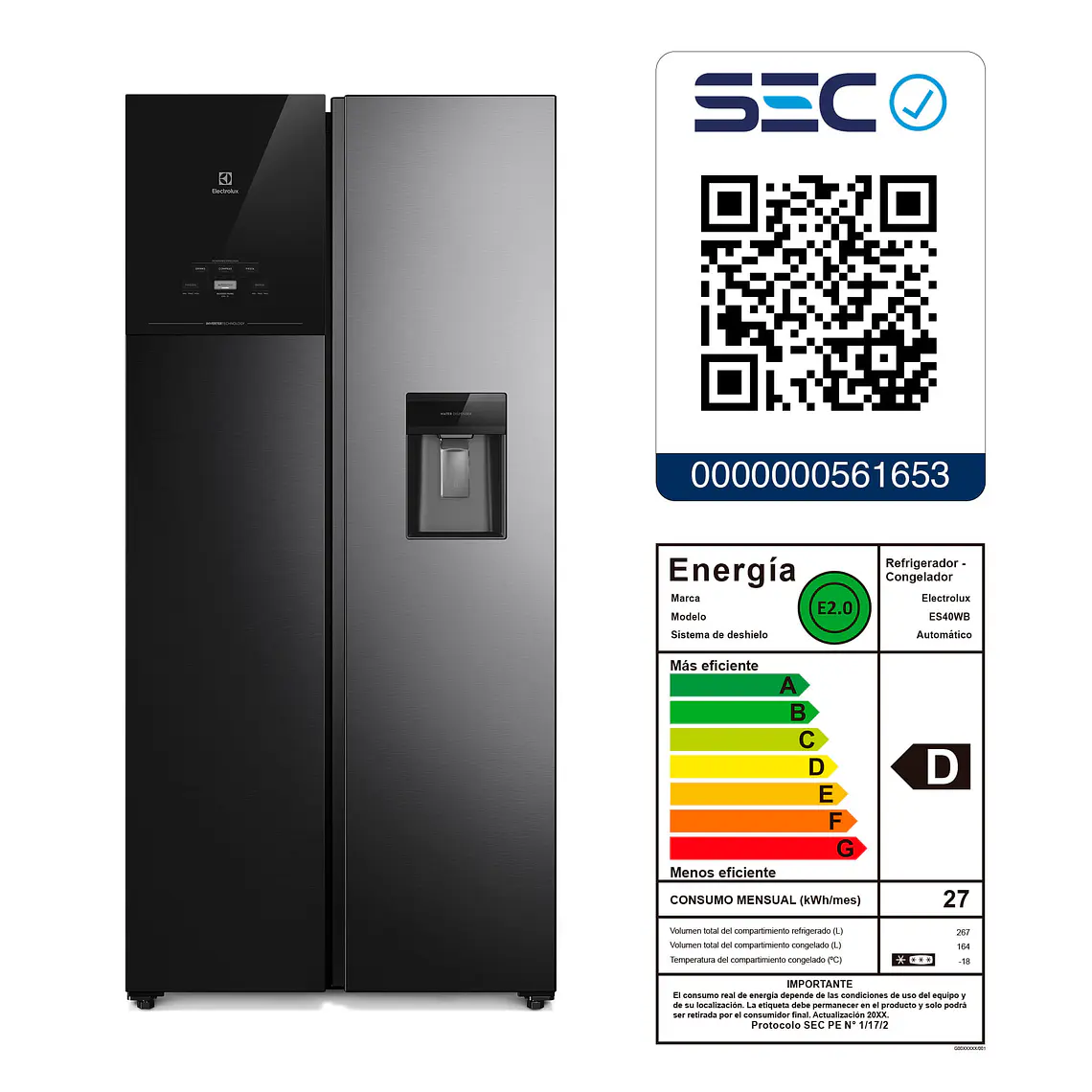 Refrigerador Electrolux 436L No Frost Side by Side Inverter AutoSense ES40WB Negro 11